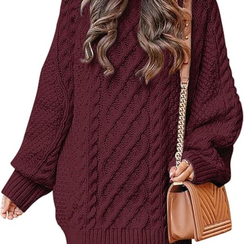 Women Long Sleeve Oversized Cable Knit Loose Pullover Tunic Sweater